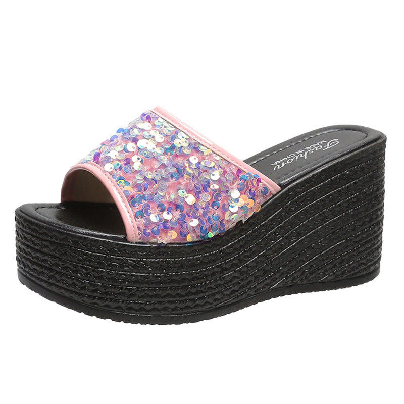 Damen Glitzernde Plateau-Sandalen mit offener Zehenpartie und hohem Absatz Drune