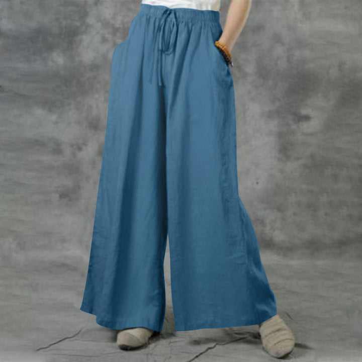 Damen nan weite Leinenhose mit hohem Bund und Tunnelzug Drune