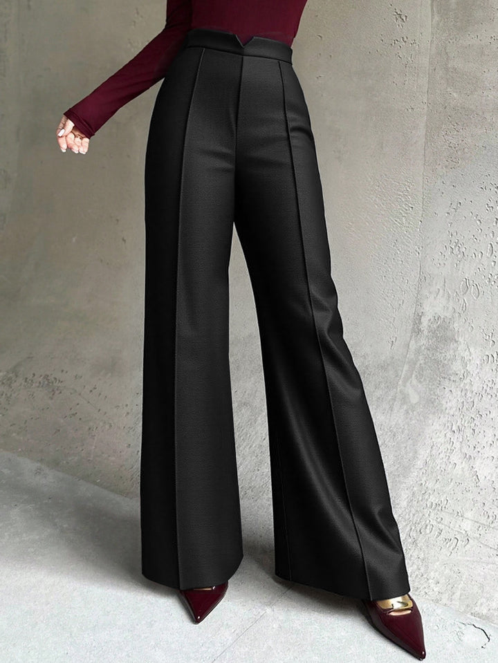 Damen hochtaillierte Palazzo-Hose mit Bügelfalte und V-förmigem Bund Drune