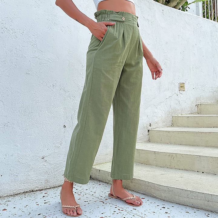 Damen Hochtaillierte Culotte-Hose mit Bundfalten, Knopf-Tabulierung und weitem Bein Drune