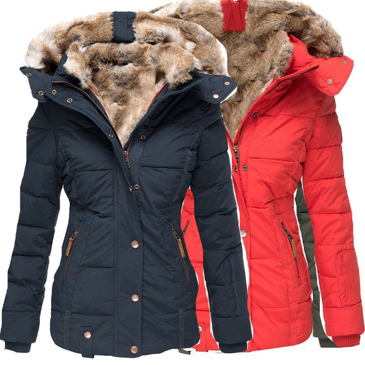 Damen Stepp-Parka mit tailliertem Schnitt und Kunstfellkapuze Drune