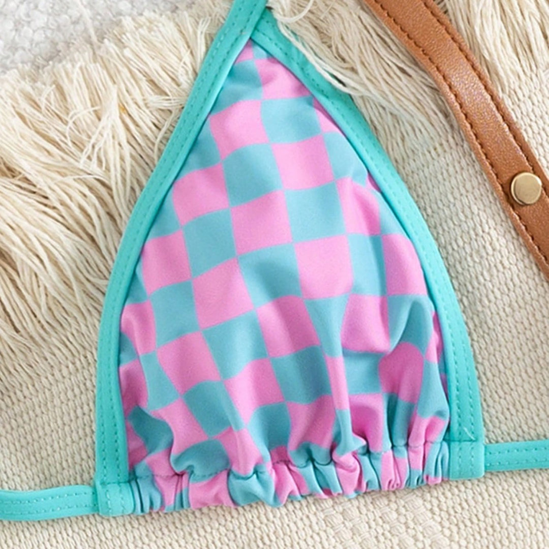 Damen Triangel-Bikini mit Karomuster und raffinierten Bindebändern Drune