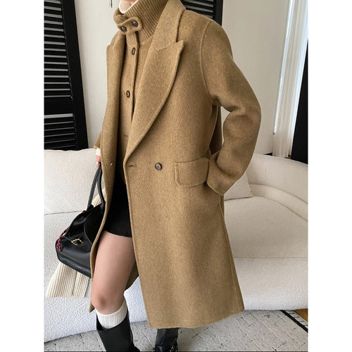 Damen eleganter Wollmantel mit doppelter Knopfleiste und oversized Schnitt Drune