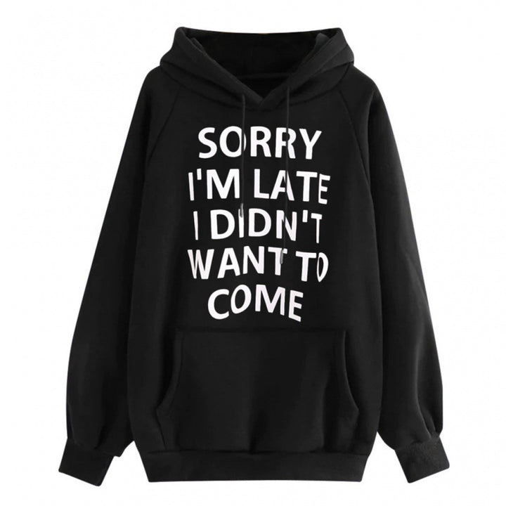 Damen Lockere Kapuzenpullover mit Statement-Print, Kängurutasche und Raglanärmeln Drune