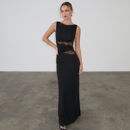 Damen Elegantes langes Kleid mit raffinierten Spitzendetails Drune