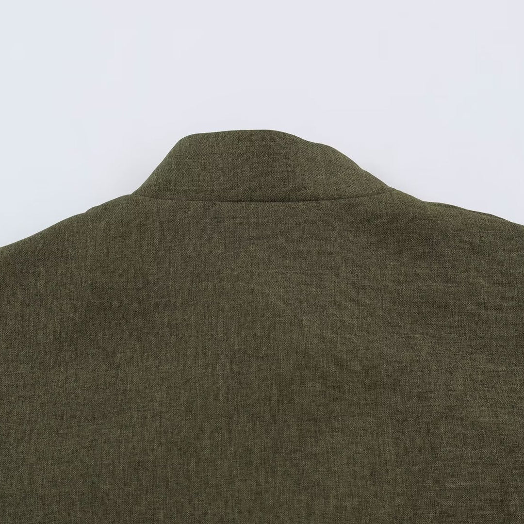 Damen Boxy Leinenblend-Jacke mit Stehkragen und chinesischen Knebelverschlüssen Drune
