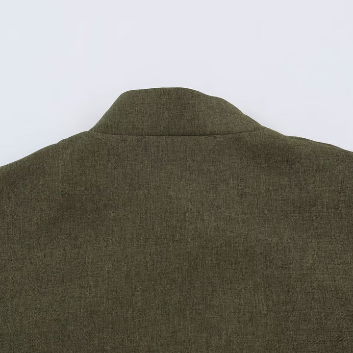 Damen Boxy Leinenblend-Jacke mit Stehkragen und chinesischen Knebelverschlüssen Drune