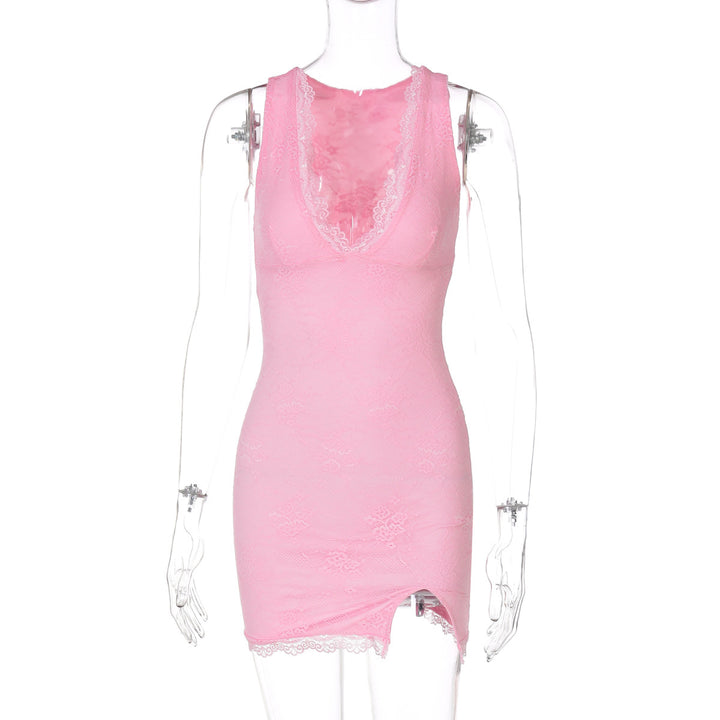 Damen figurumschmeichelndes Spitzenkleid mit V-Ausschnitt und feinen Details Drune