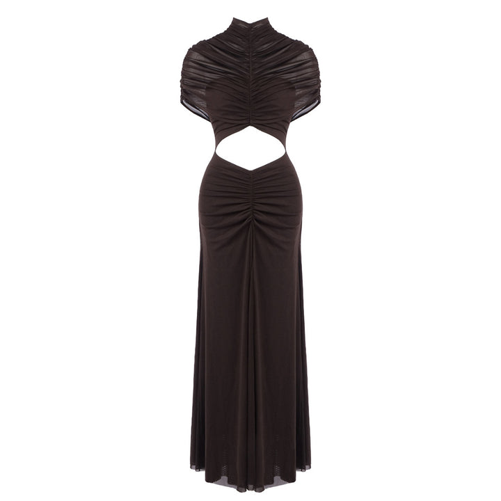Damen Elegantes Cut-Out Maxikleid mit hochgeschlossenem Design und raffinierten Drapierungen Drune
