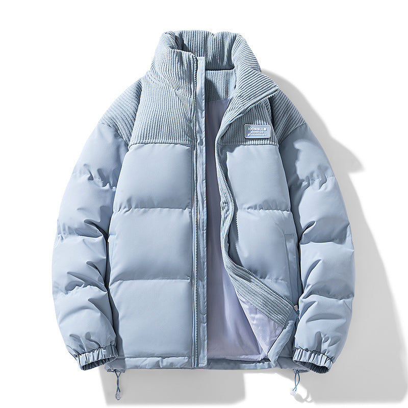 Herren Wattierte Steppjacke mit Cordbesatz, hohem Stehkragen und Thermofutter Drune