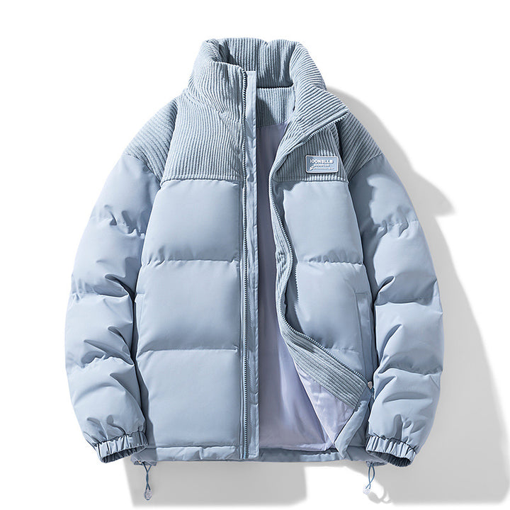 Herren Wattierte Steppjacke mit Cordbesatz, hohem Stehkragen und Thermofutter Drune