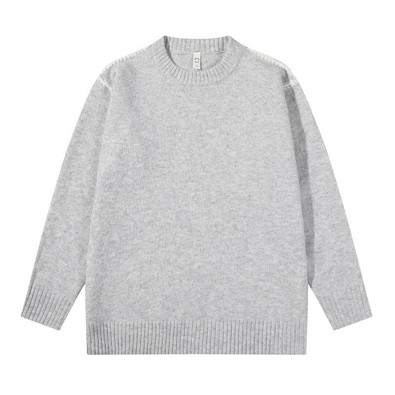 Unisex Oversize Feinstrick-Pullover mit Rundhalsausschnitt und Rippenbündchen Drune