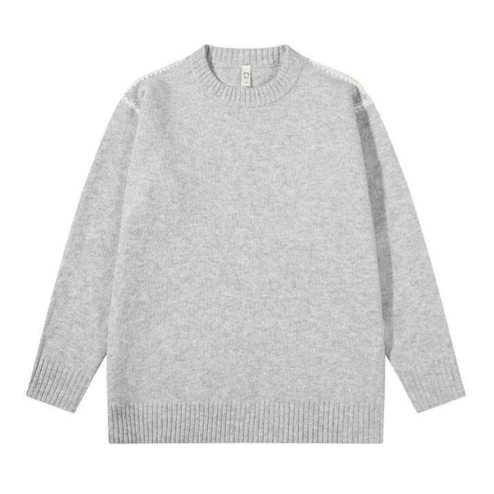 Unisex Oversize Feinstrick-Pullover mit Rundhalsausschnitt und Rippenbündchen Drune