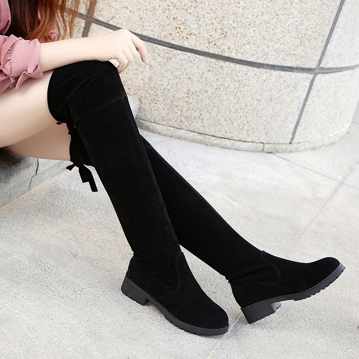 Damen Overknee-Stiefel aus Velourslederoptik mit elastischem Schaft und profilierter Gummisohle Drune