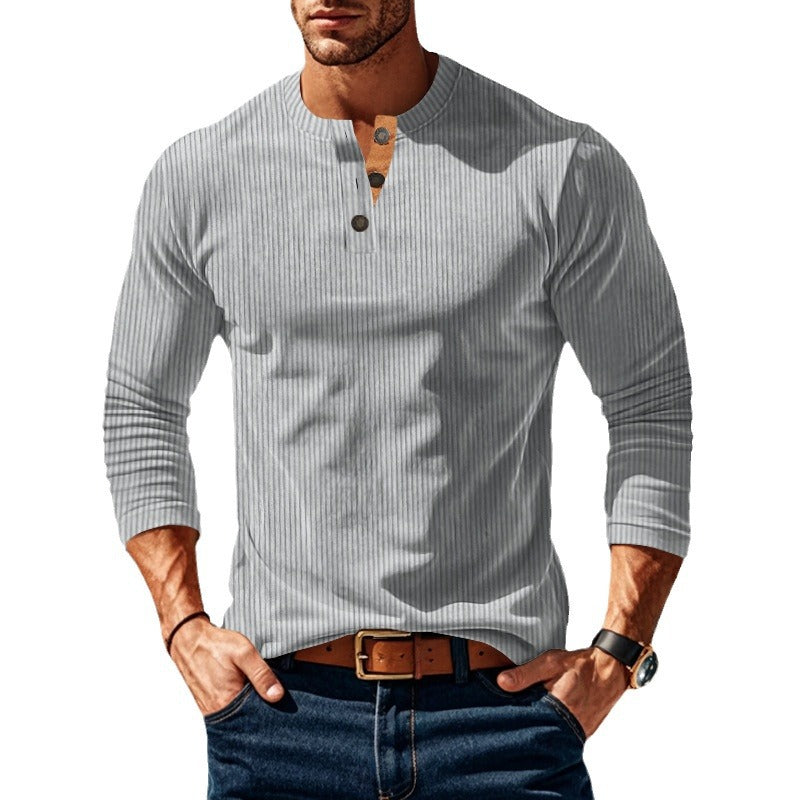 Herren nan geripptes Langarm-Henleyshirt mit Stehkragen und verdeckter Knopfleiste aus atmungsaktivem Jersey Drune