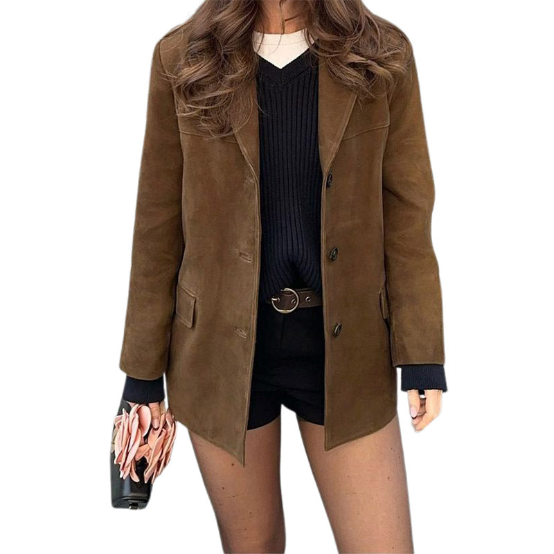 Damen Luxuriöser Wildlederblazer mit eleganter Schnittführung Drune