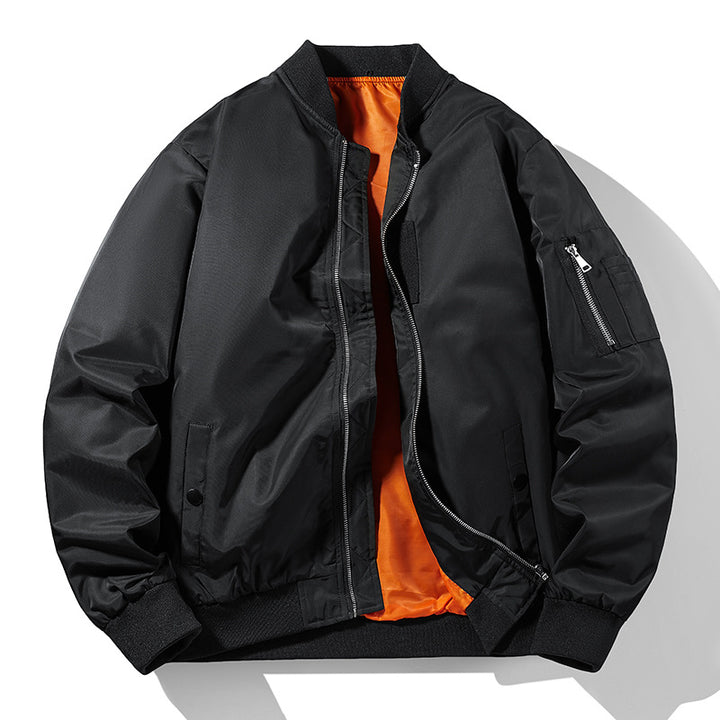 Herren Moderne Nylon-Bomberjacke im Aviatorstil mit kontrastierendem Innenfutter und Ärmel-Zipfach Drune