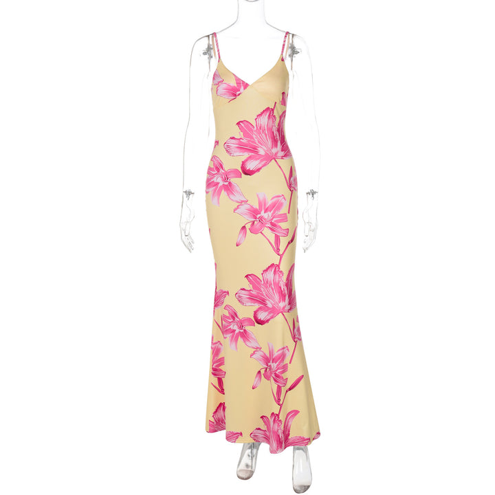 Damen Maxikleid mit Blumenmuster und schmalen Spaghettiträgern Drune