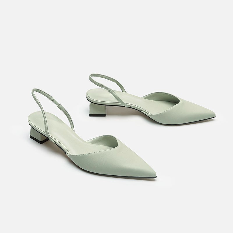 Damen Elegante spitz zulaufende Slingback-Pumps mit elastischem Fersenriemen und niedrigem Blockabsatz Drune