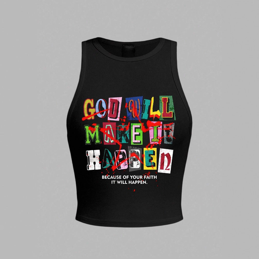 Damen Crop-Top mit kreativem Schriftzug und modernem Grafikdesign Drune
