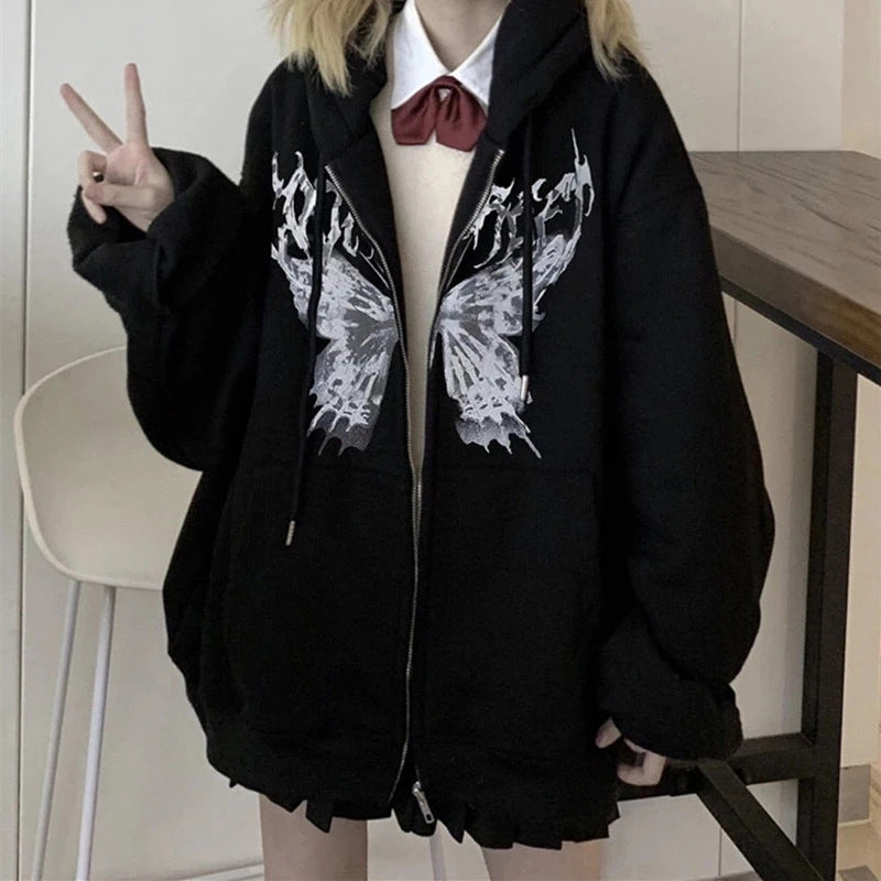 Damen nan oversized Zip-Hoodie mit verlängertem Saum weichem Fleece-Innenfutter und Kängurutaschen Drune