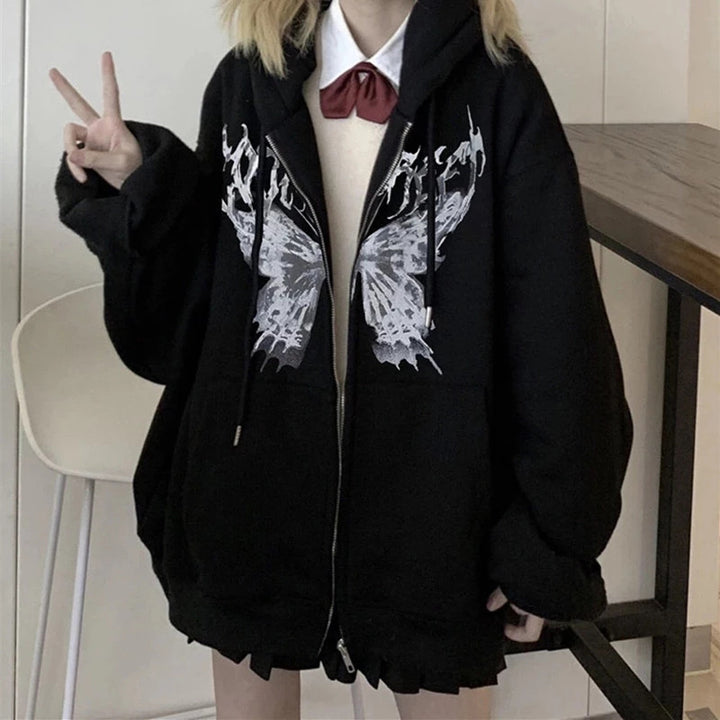 Damen nan oversized Zip-Hoodie mit verlängertem Saum weichem Fleece-Innenfutter und Kängurutaschen Drune