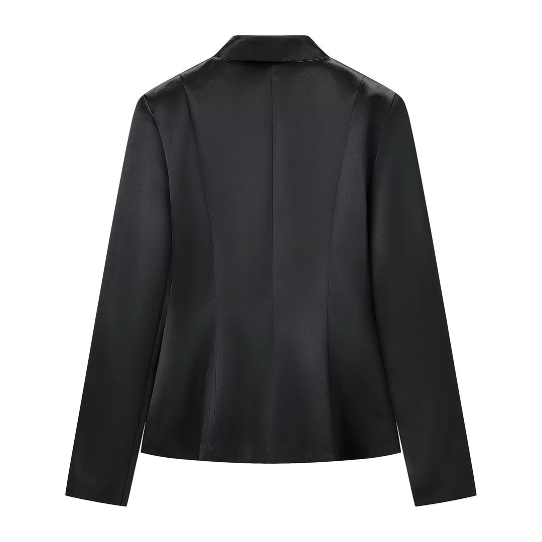 Damen nan taillierte Satinjacke mit Stehkragen und dekorativen Knotenverschlüssen Drune