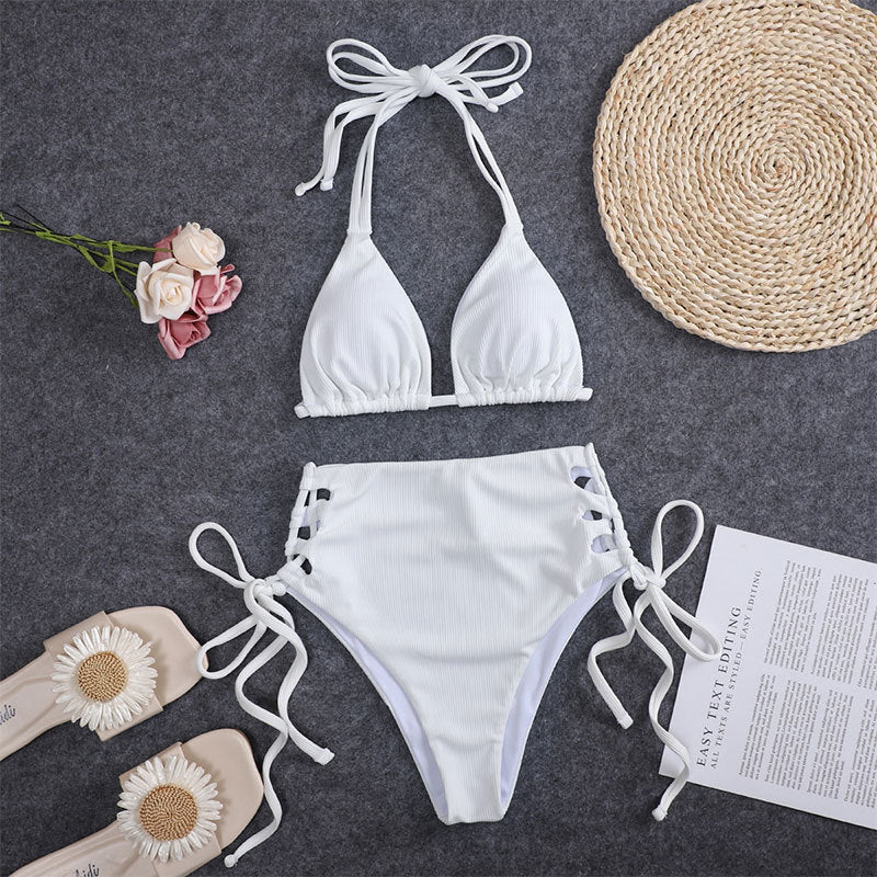Damen Hochtailliertes Triangel-Bikini-Set mit Bindebändern Drune