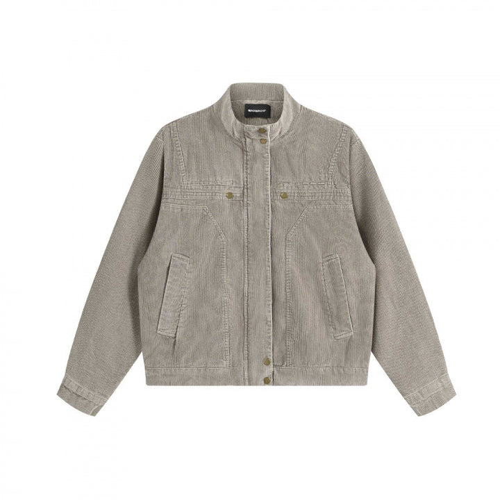 Unisex Cord-Boxy-Blouson mit Stehkragen, verdeckter Druckknopfleiste und aufgesetzten Schubtaschen Drune