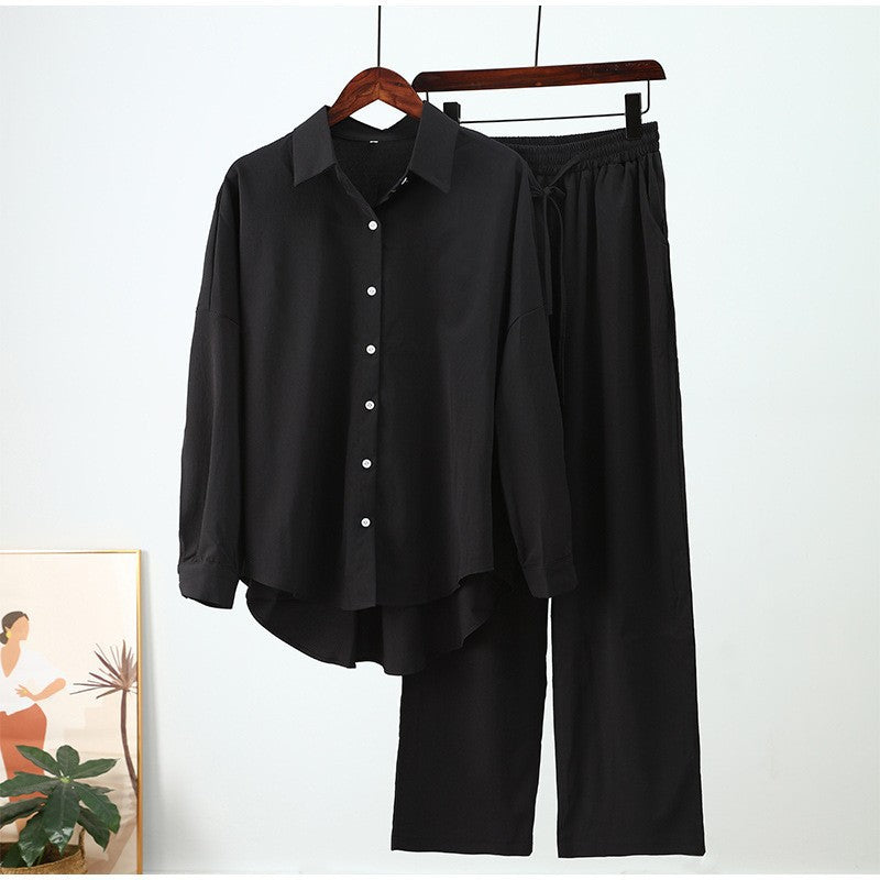 Damen nan lockeres zweiteiliges Lounge-Set mit Oversize-Hemd und elastischer Bundhose Drune