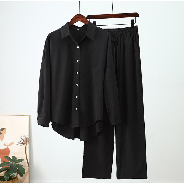 Damen nan lockeres zweiteiliges Lounge-Set mit Oversize-Hemd und elastischer Bundhose Drune