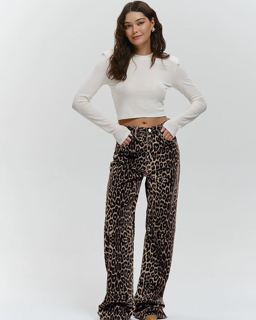 Damen Cropped Langarmshirt mit Schulterpolstern Drune