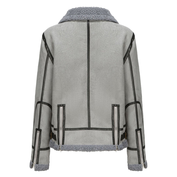 Damen Kurz geschnittene Aviator Lammfell‑Imitatjacke mit Teddyfutter und Kunstlederbesatz Drune