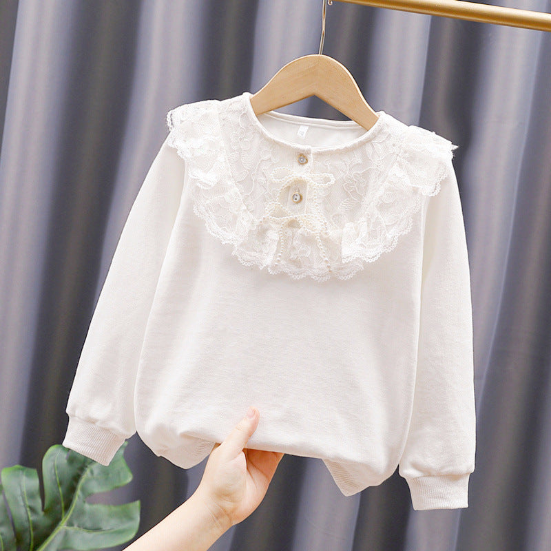 Mädchen Sweatshirt mit romantischem Spitzenkragen Drune