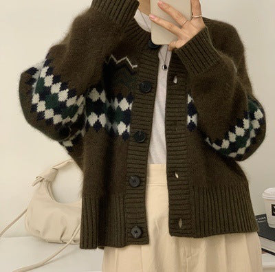 Damen Kuscheliger Strickcardigan mit ornamentalen Mustern Drune