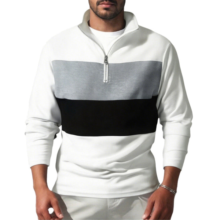 Herren nan Sweatshirt mit halbem Reißverschluss, Stehkragen und markanten Blockstreifen Drune