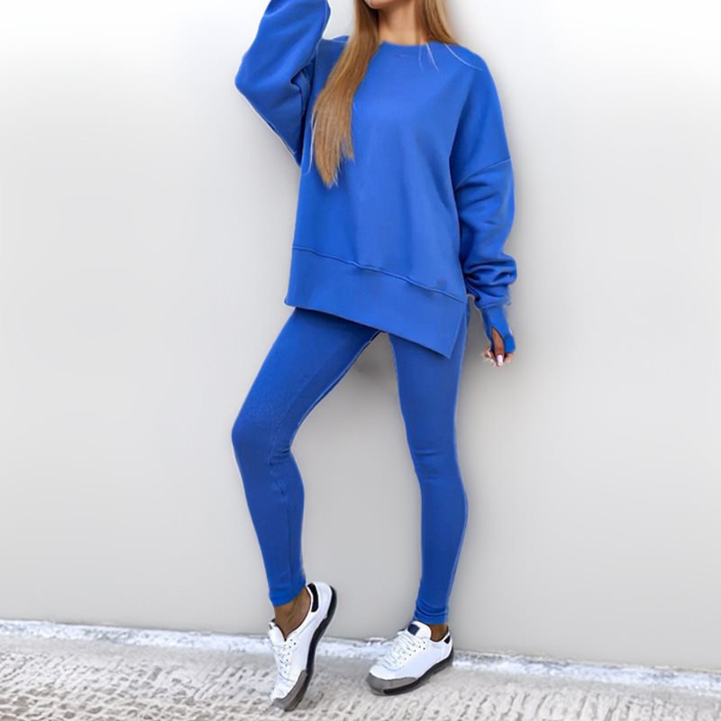 Damen sportliches Set aus ultra-bequemen Oversized-Pullover und figurbetonten Leggings Drune