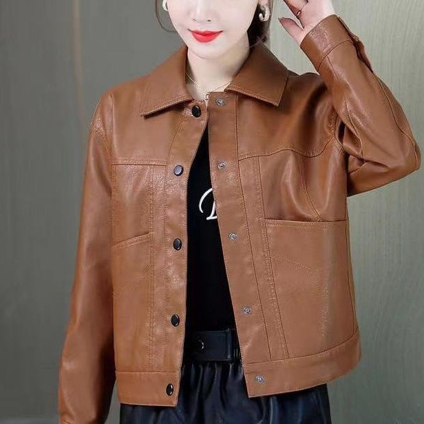 Damen Chic Lederjacke im modernen Biker-Stil Drune