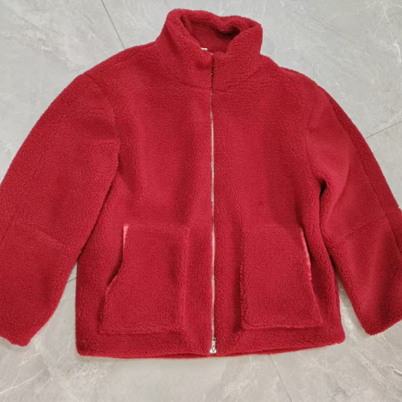 Damen Kuschelige Teddyfelljacke mit hohen Kragen und Reißverschluss Drune