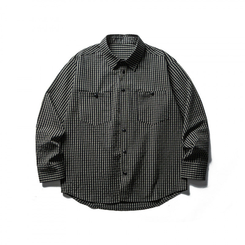 Herren Boxy-Overshirt aus leichter Baumwollmischung mit feinem Karomuster und Brustklappentaschen Drune