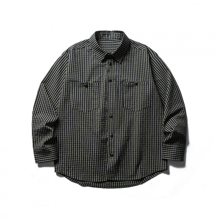 Herren Boxy-Overshirt aus leichter Baumwollmischung mit feinem Karomuster und Brustklappentaschen Drune