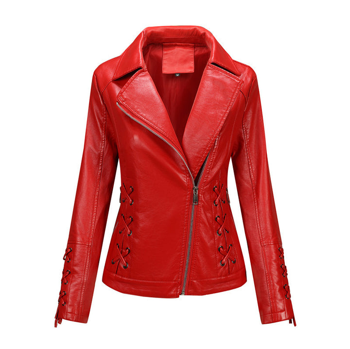 Damen Taillierte Bikerjacke aus Kunstleder mit seitlicher Schnürung und asymmetrischem Reißverschluss Drune