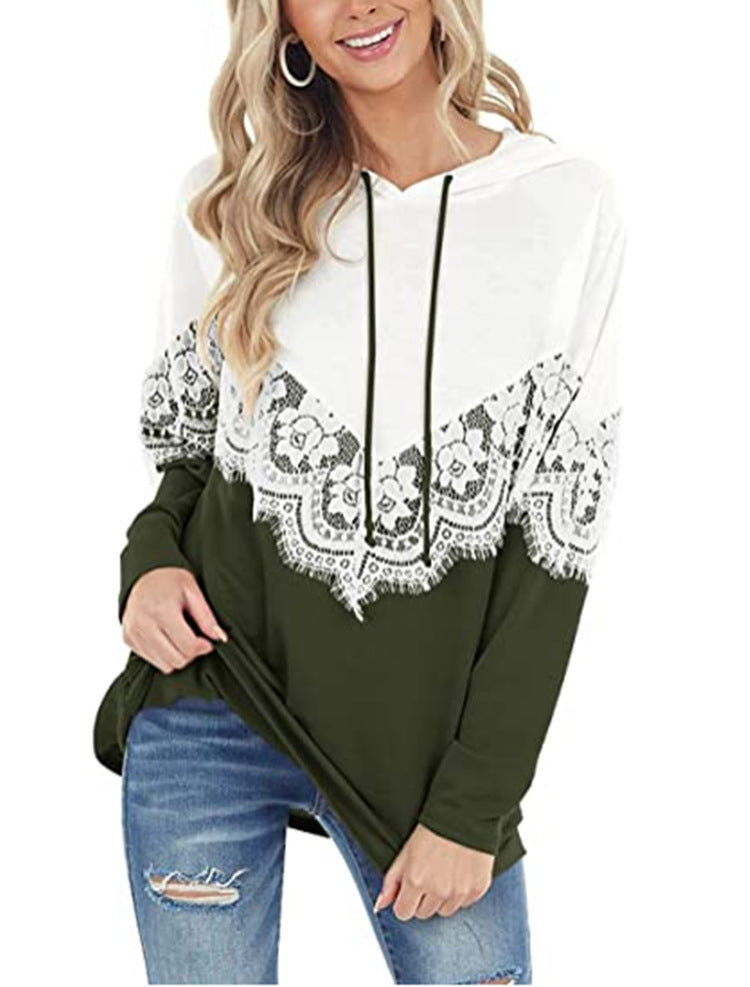 Damen Kapuzenpullover mit eleganter Spitzendekoration und lässigem Schnitt Drune
