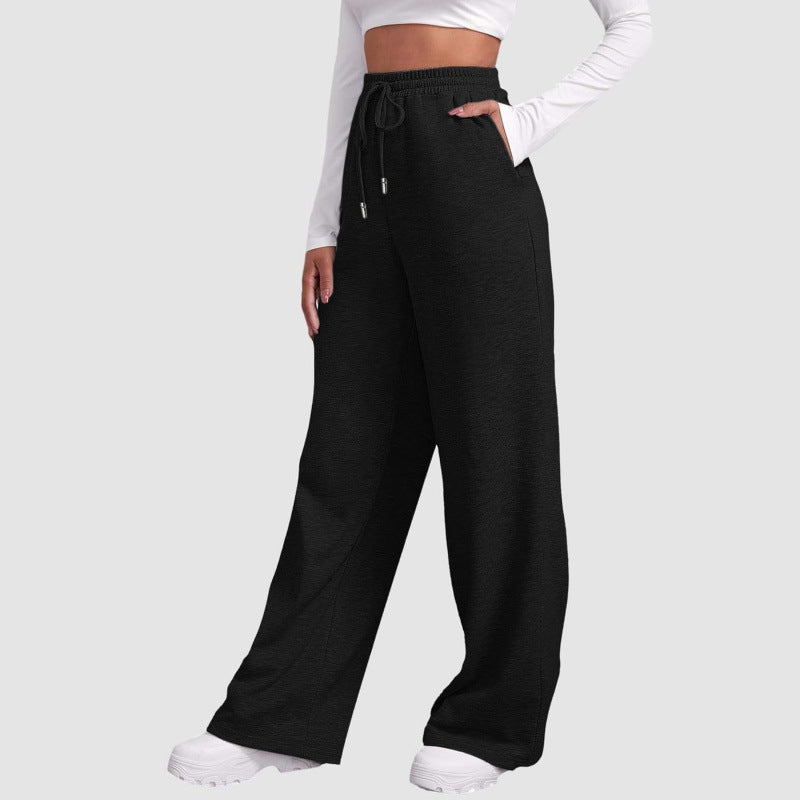 Damen nan fließende High-Waist Palazzo-Loungehose aus leichtem Jersey mit Elastikbund und praktischen Eingrifftaschen Drune