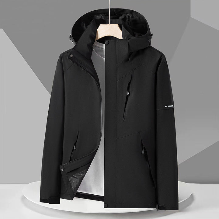 Herren Wasserabweisende Softshell-Outdoorjacke mit Kapuze, mehrere Reißverschlusstaschen und kontrastierenden Paneelen Drune