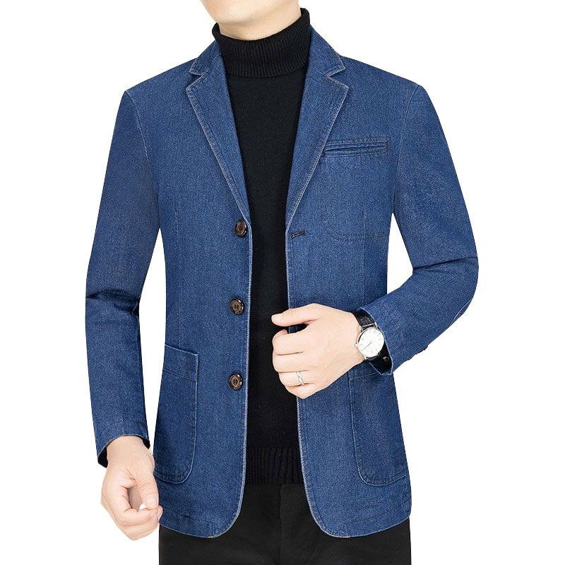Herren Jeansblazer Slim Fit mit Aufgesetzten Taschen und Notch-Kragen Drune