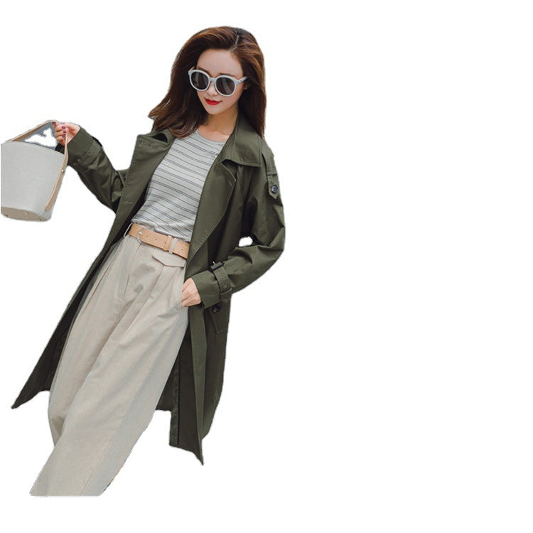 Damen Midilanger Trenchcoat mit taillierendem Bindegürtel und verstellbaren Manschetten Drune