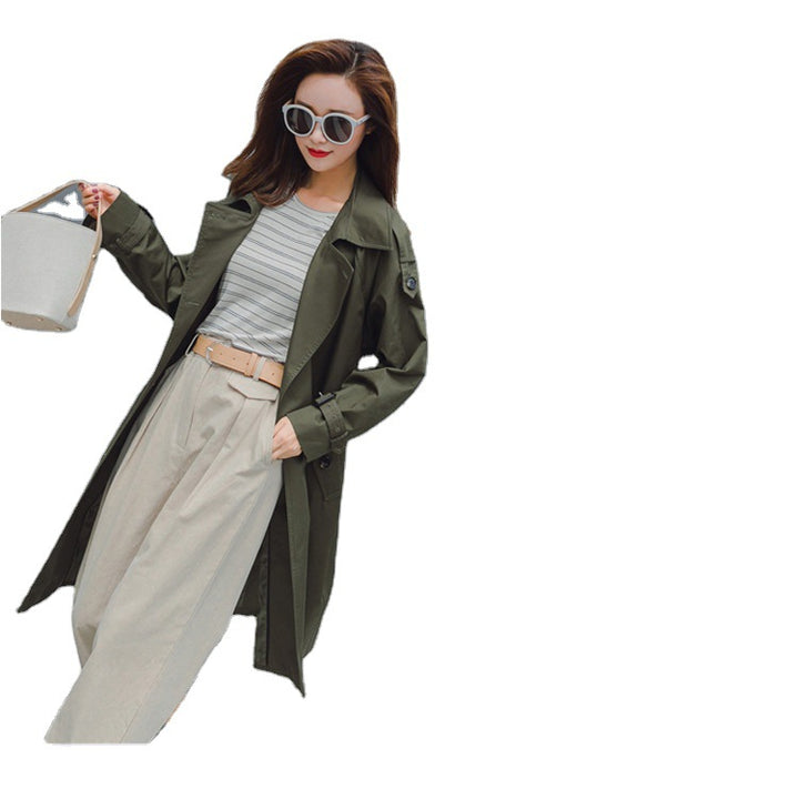Damen Midilanger Trenchcoat mit taillierendem Bindegürtel und verstellbaren Manschetten Drune
