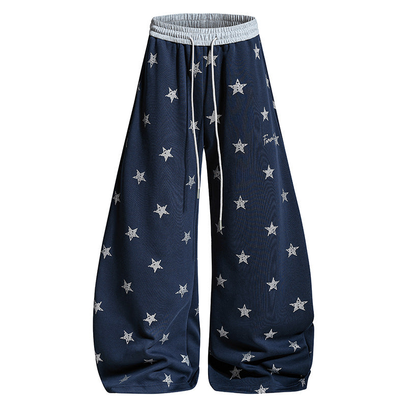 Damen Weite Lounge-Hose mit Sternenprint und elastischem Tunnelzug Drune