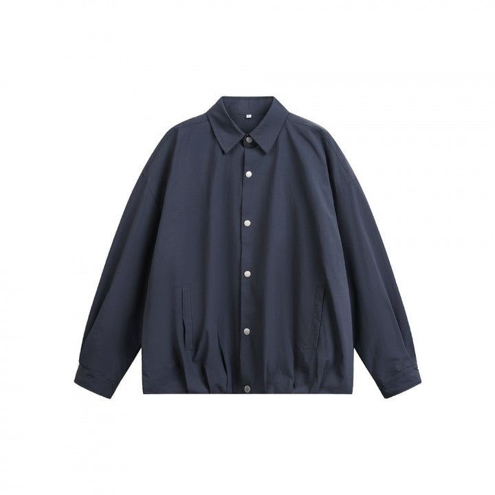 Unisex Boxy-Hemdjacke mit Druckknopfleiste, Hemdkragen und elastischem Saum Drune
